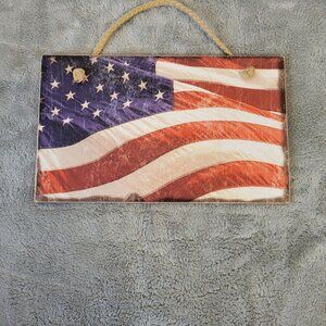 American Flag USA Patriotic Hanging Sign Plaque, Rustic Wall Decor Gift Men S48E